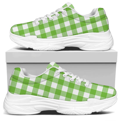 Pear Green And White Gingham Print White Chunky Shoes