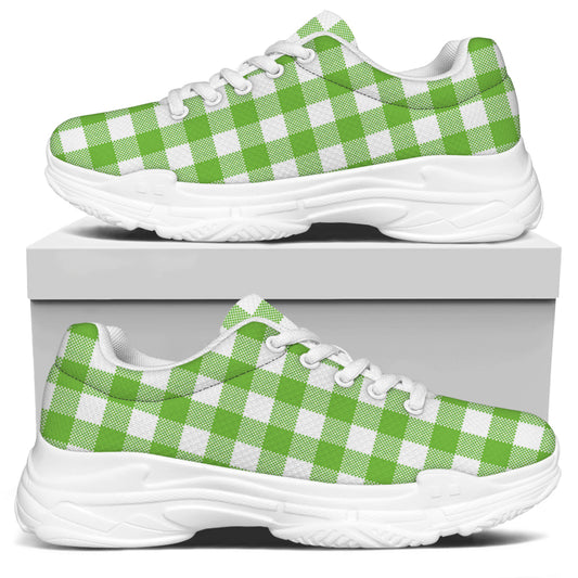 Pear Green And White Gingham Print White Chunky Shoes