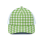 Pear Green And White Gingham Print White Mesh Trucker Cap