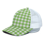 Pear Green And White Gingham Print White Mesh Trucker Cap