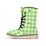 Pear Green And White Gingham Print Winter Boots