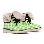 Pear Green And White Gingham Print Winter Boots