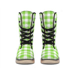 Pear Green And White Gingham Print Winter Boots