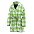 Pear Green And White Gingham Print Women's Bathrobe