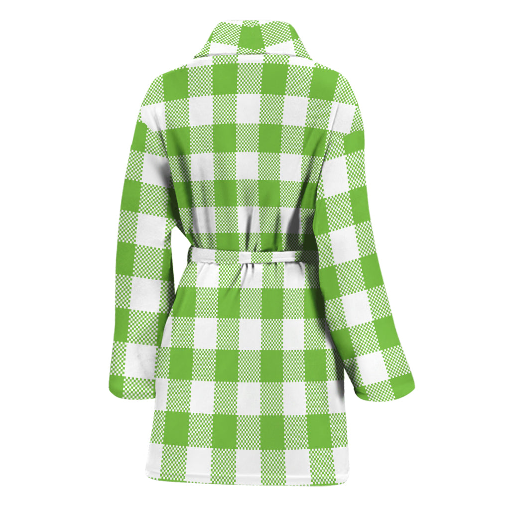 Pear Green And White Gingham Print Women's Bathrobe