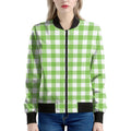 Pear Green And White Gingham Print Women's Bomber Jacket