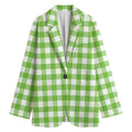 Pear Green And White Gingham Print Women's Cotton Blazer