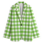 Pear Green And White Gingham Print Women's Cotton Blazer