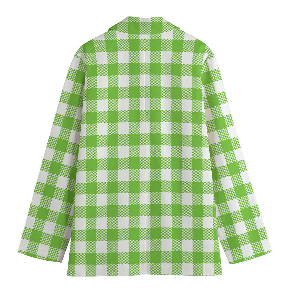 Pear Green And White Gingham Print Women's Cotton Blazer