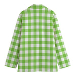 Pear Green And White Gingham Print Women's Cotton Blazer