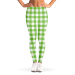 Pear Green And White Gingham Print Women's Leggings