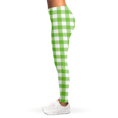 Pear Green And White Gingham Print Women's Leggings