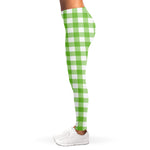Pear Green And White Gingham Print Women's Leggings