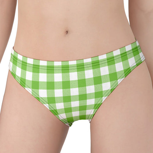 Pear Green And White Gingham Print Women's Panties