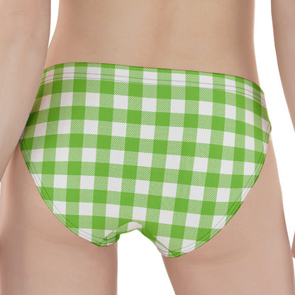 Pear Green And White Gingham Print Women's Panties