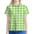Pear Green And White Gingham Print Women's Polo Shirt