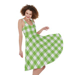 Pear Green And White Gingham Print Women's Sleeveless Dress