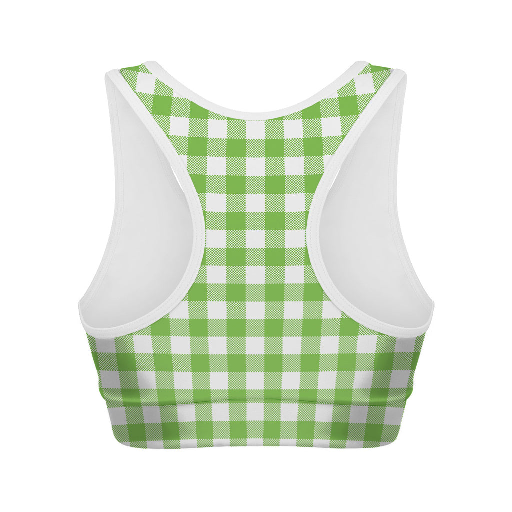 Pear Green And White Gingham Print Women's Sports Bra
