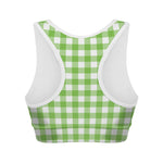 Pear Green And White Gingham Print Women's Sports Bra