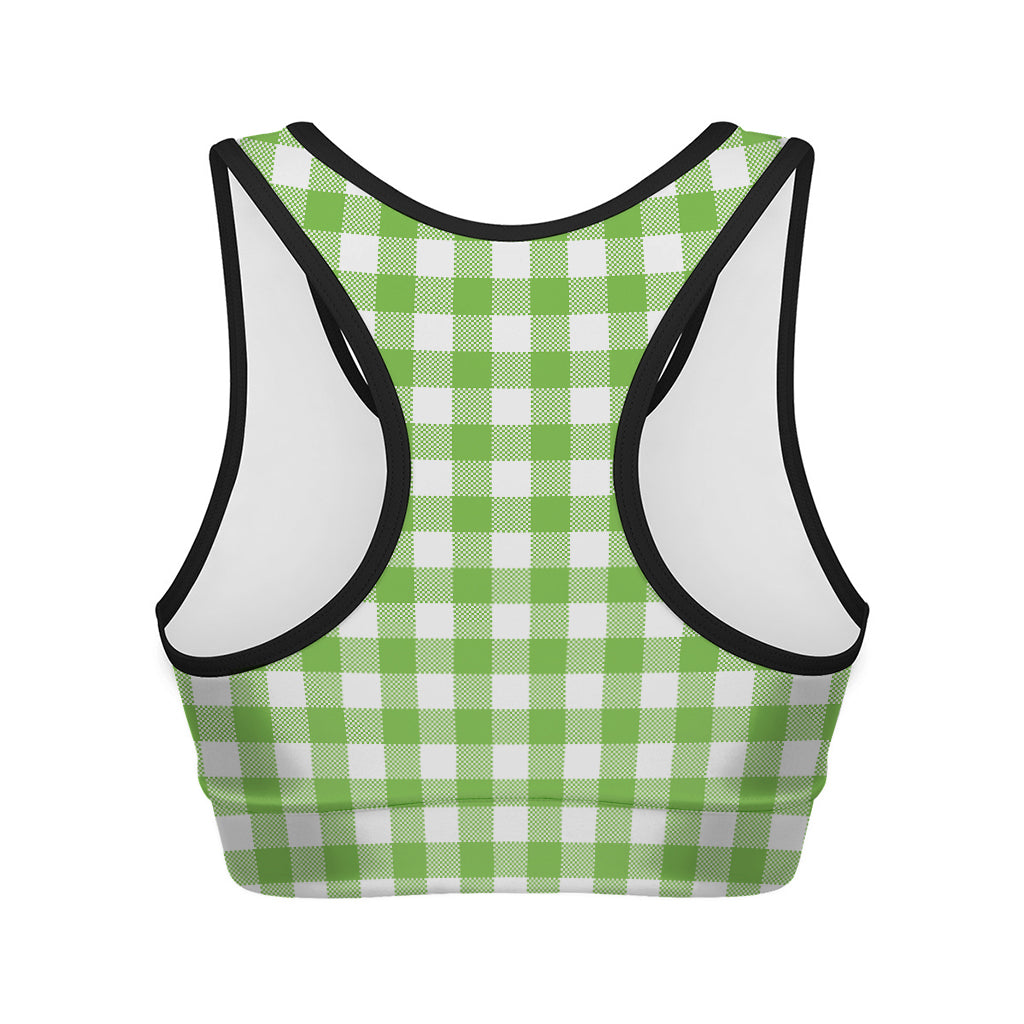Pear Green And White Gingham Print Women's Sports Bra