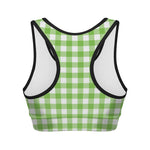 Pear Green And White Gingham Print Women's Sports Bra