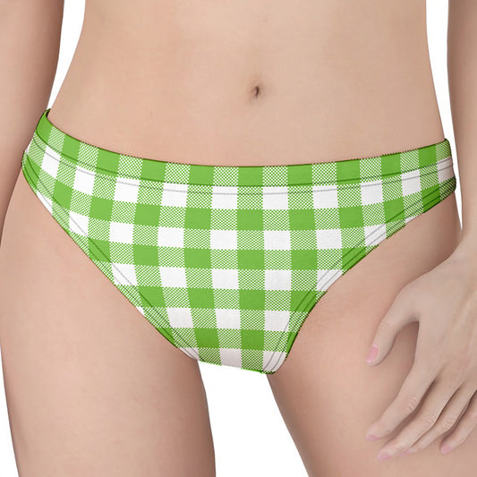 Pear Green And White Gingham Print Women's Thong