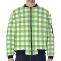 Pear Green And White Gingham Print Zip Sleeve Bomber Jacket
