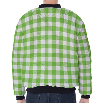 Pear Green And White Gingham Print Zip Sleeve Bomber Jacket