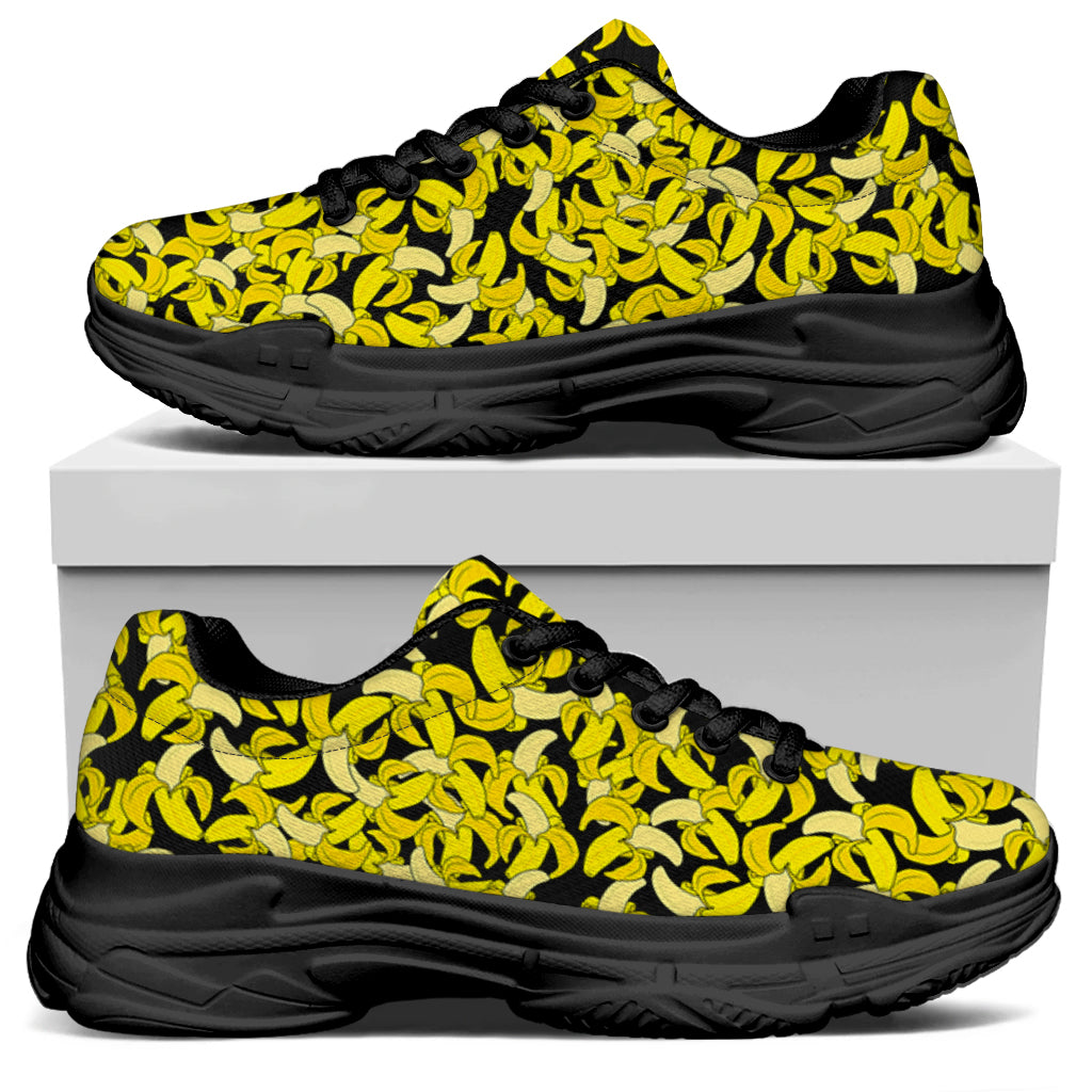 Peeled Banana Pattern Print Black Chunky Shoes