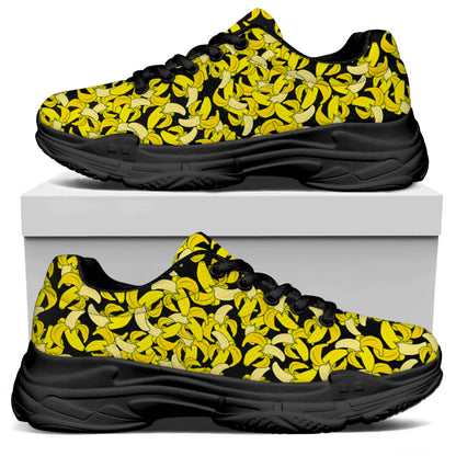 Peeled Banana Pattern Print Black Chunky Shoes