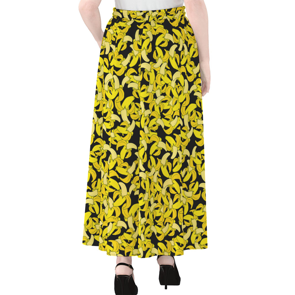 Peeled Banana Pattern Print Chiffon Maxi Skirt