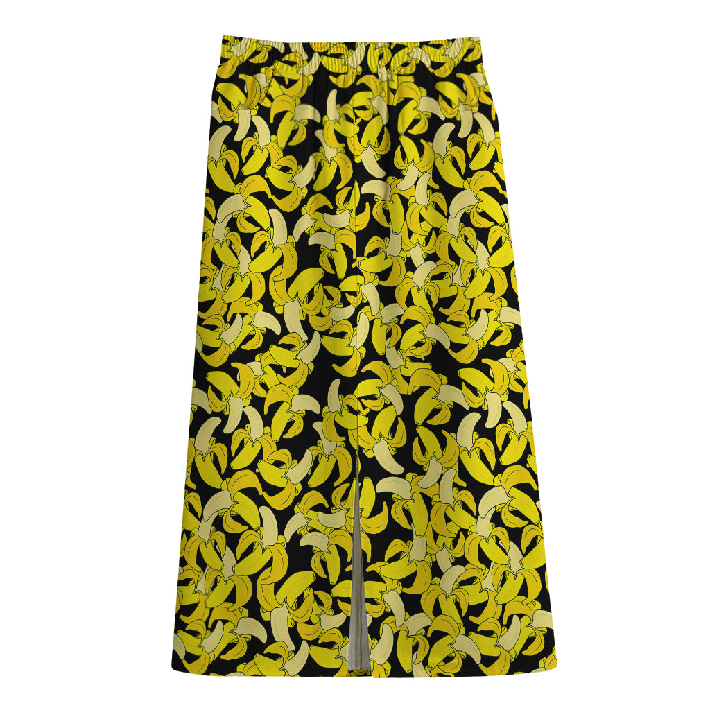 Peeled Banana Pattern Print Cotton Front Slit Maxi Skirt