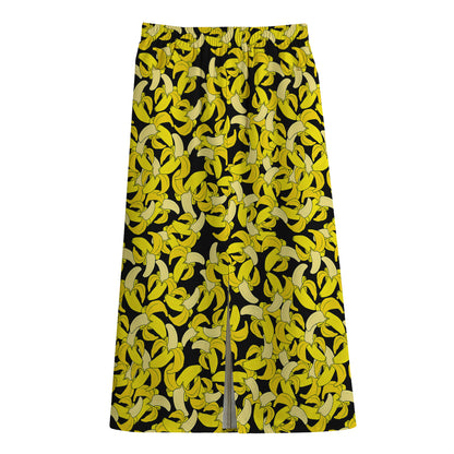 Peeled Banana Pattern Print Cotton Front Slit Maxi Skirt