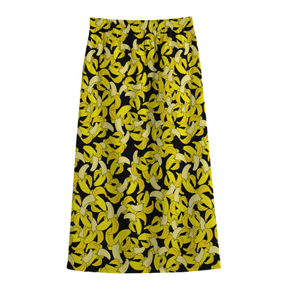 Peeled Banana Pattern Print Cotton Front Slit Maxi Skirt