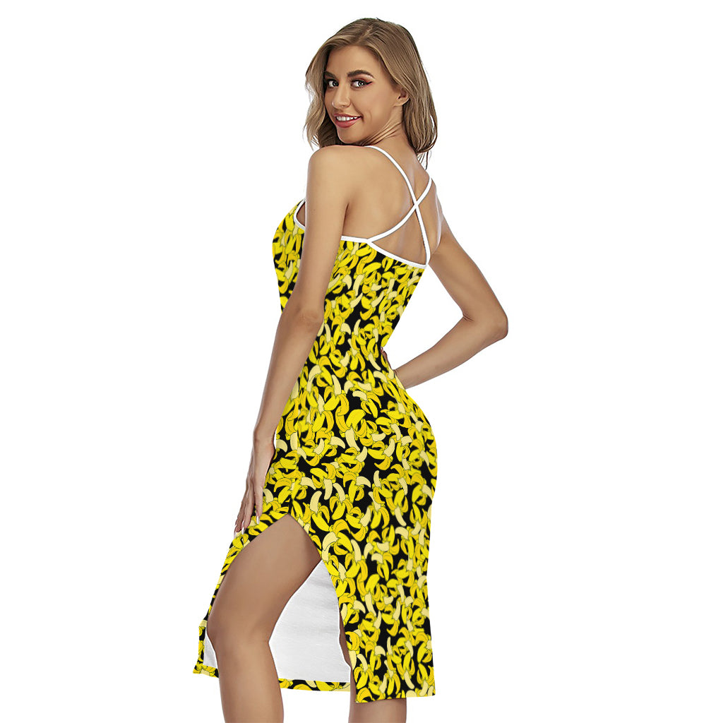 Peeled Banana Pattern Print Cross Back Cami Dress