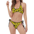 Peeled Banana Pattern Print Halter Scoop Tie Side Bikini