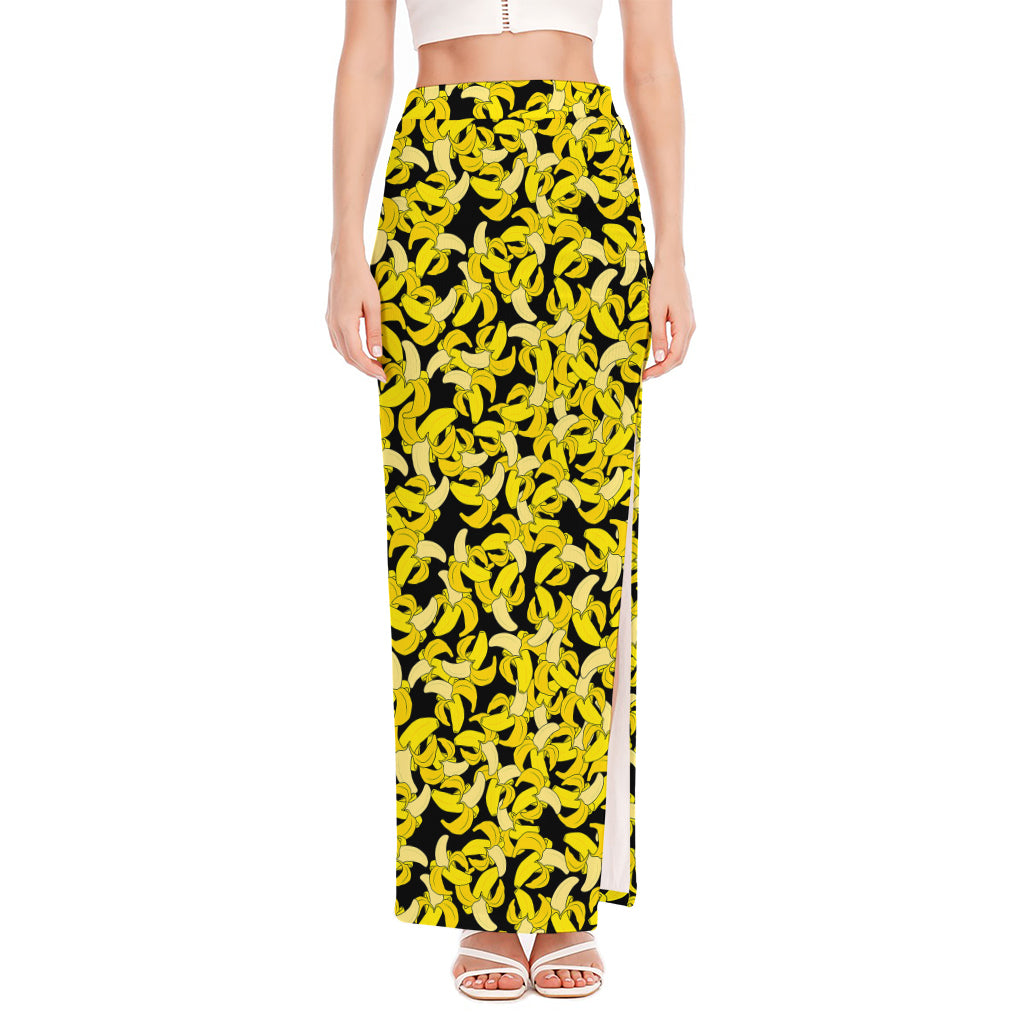 Peeled Banana Pattern Print High Slit Maxi Skirt