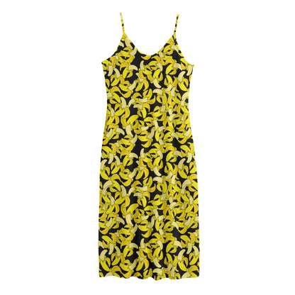 Peeled Banana Pattern Print Jersey Midi Cami Dress
