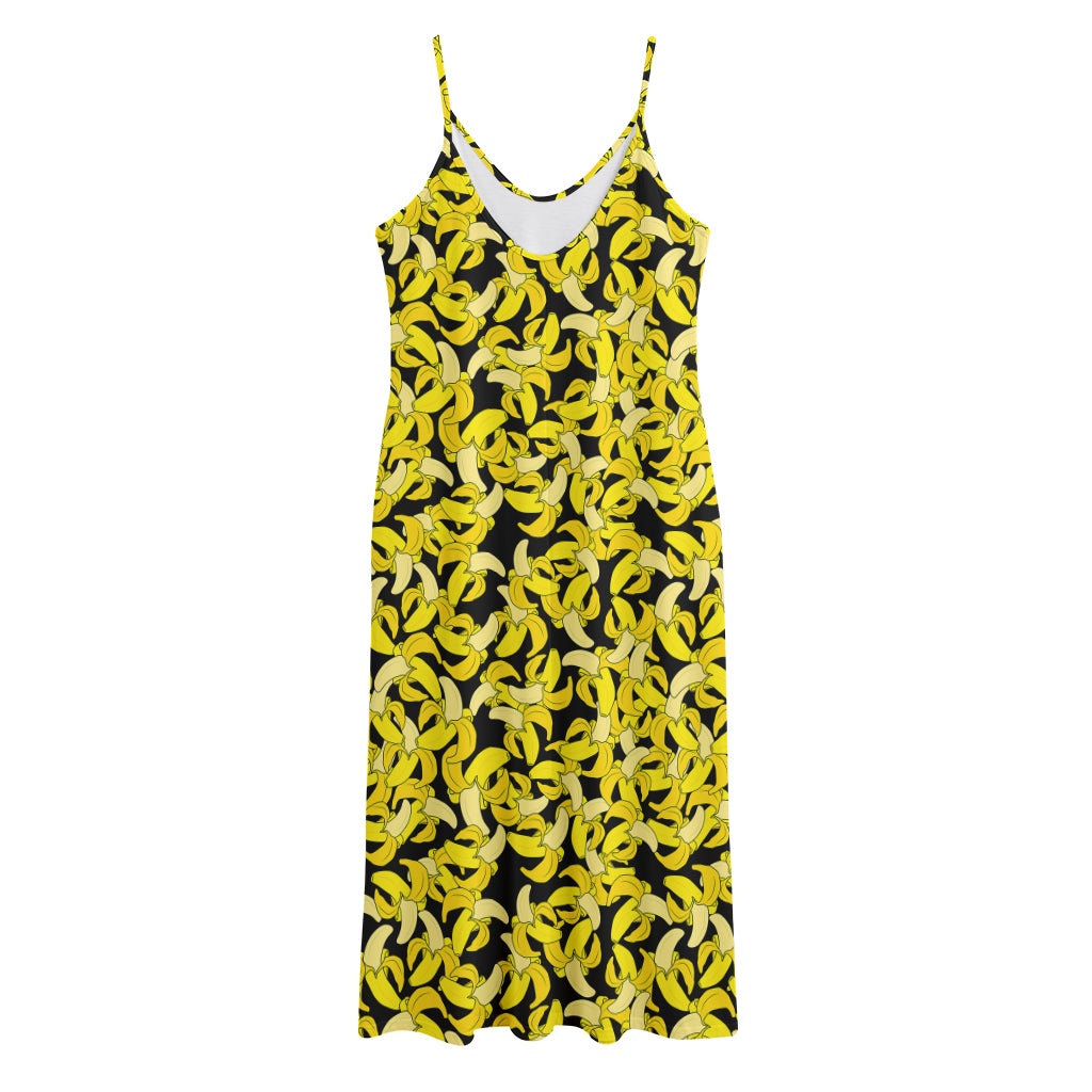 Peeled Banana Pattern Print Jersey Midi Cami Dress