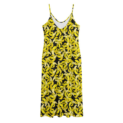 Peeled Banana Pattern Print Jersey Midi Cami Dress