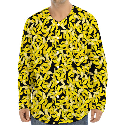 Peeled Banana Pattern Print Long Sleeve Baseball Jersey