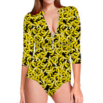 Peeled Banana Pattern Print Long Sleeve Swimsuit