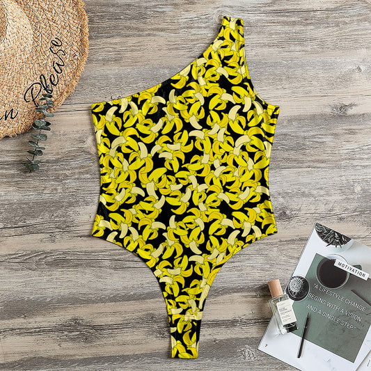 Peeled Banana Pattern Print One Shoulder Bodysuit