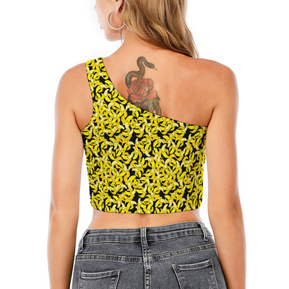 Peeled Banana Pattern Print One Shoulder Crop Top