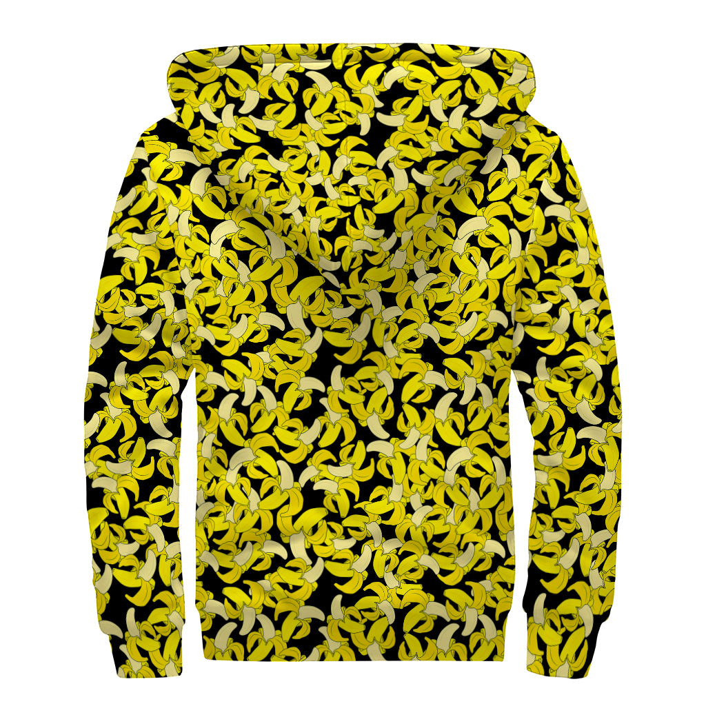 Peeled Banana Pattern Print Sherpa Lined Zip Up Hoodie