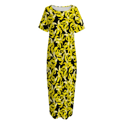 Peeled Banana Pattern Print Short Sleeve Long Nightdress