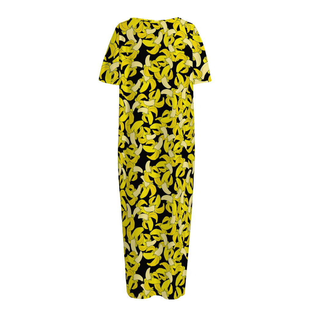 Peeled Banana Pattern Print Short Sleeve Long Nightdress