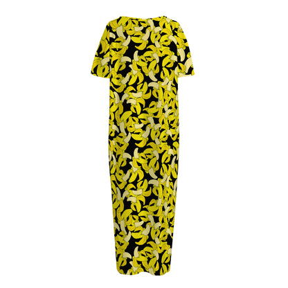 Peeled Banana Pattern Print Short Sleeve Long Nightdress
