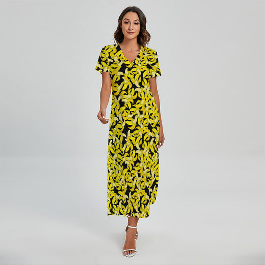 Peeled Banana Pattern Print Short Sleeve Maxi Dress