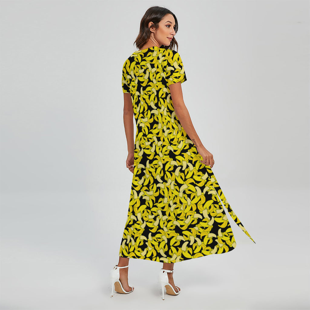 Peeled Banana Pattern Print Short Sleeve Maxi Dress